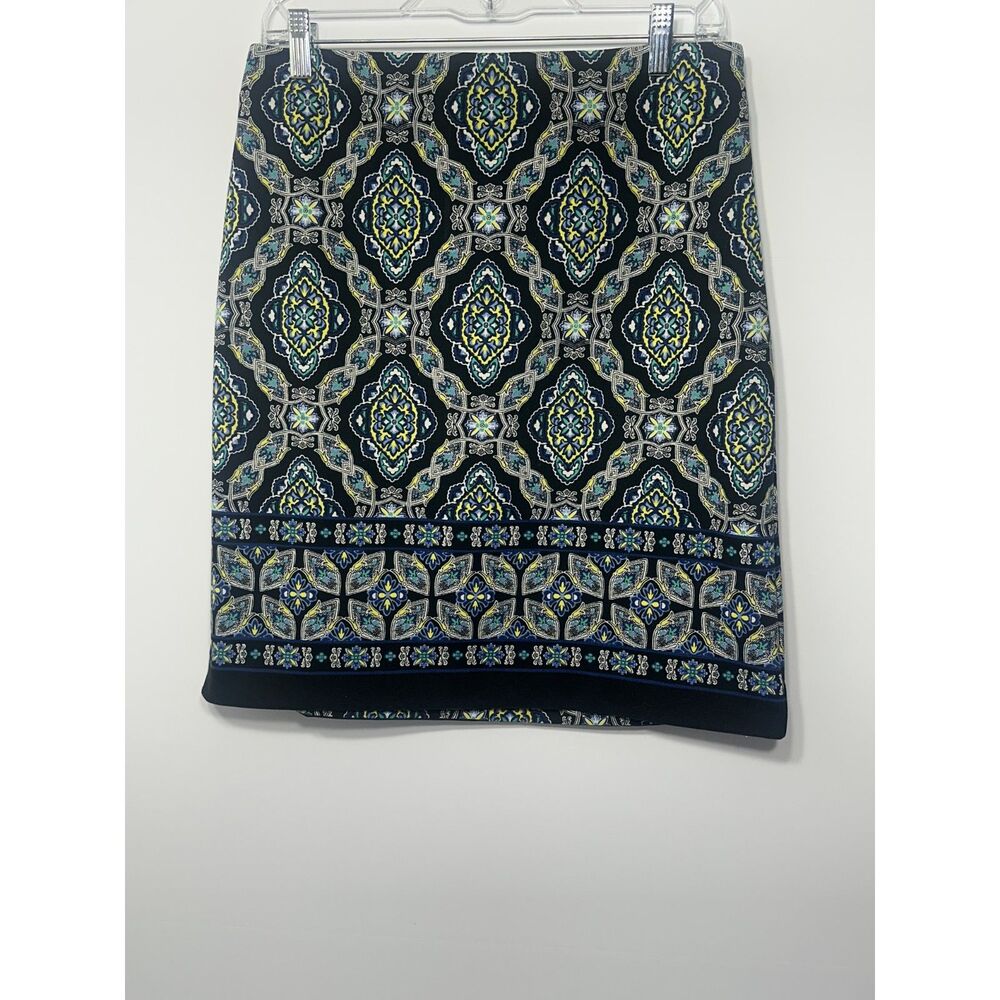 Talbots Petite Women’s Printed Pencil Skirt Size 10P Blue Green Black Stretch
